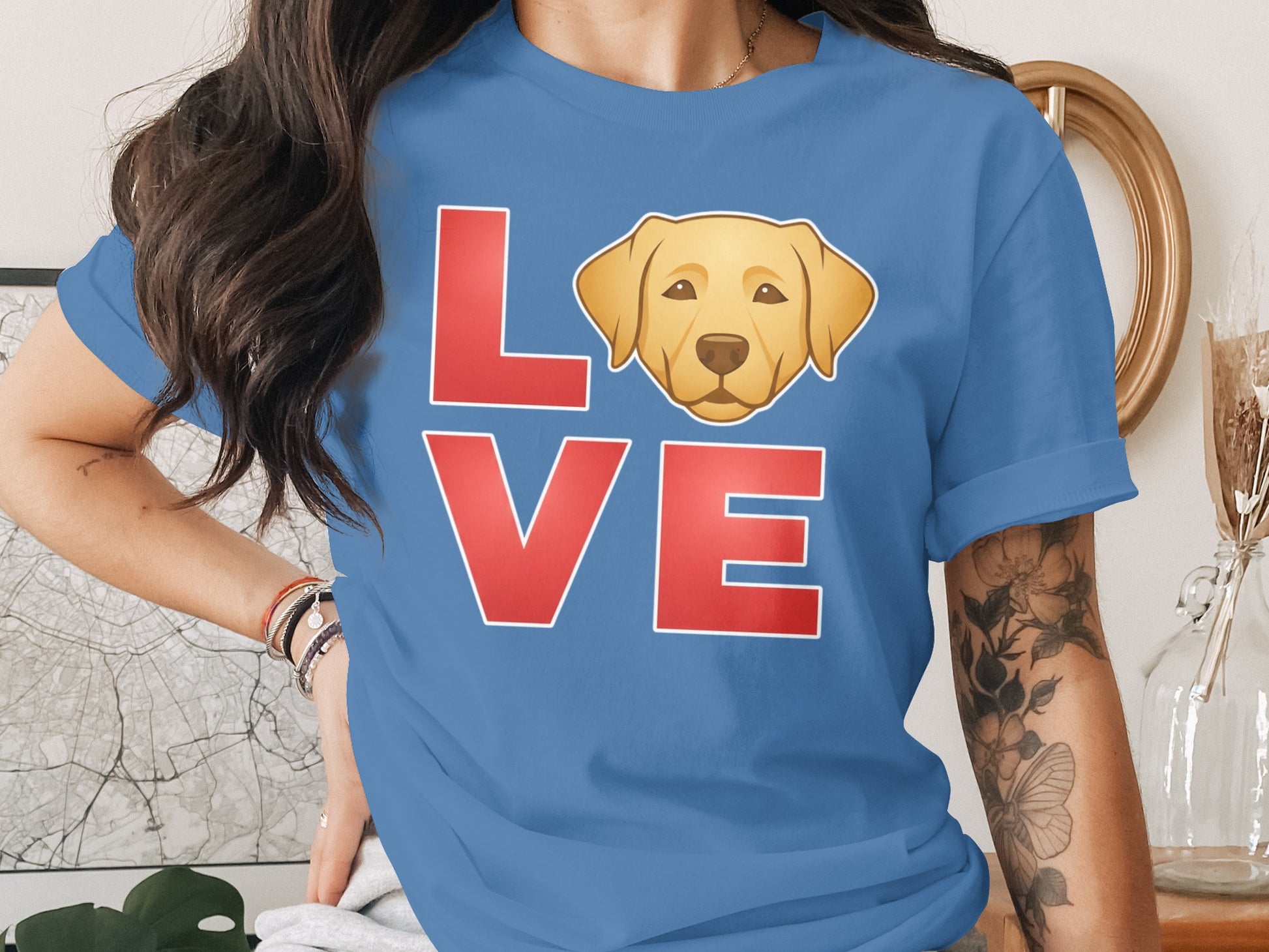 Love with Yellow Dog Face Graphic T-shirt product