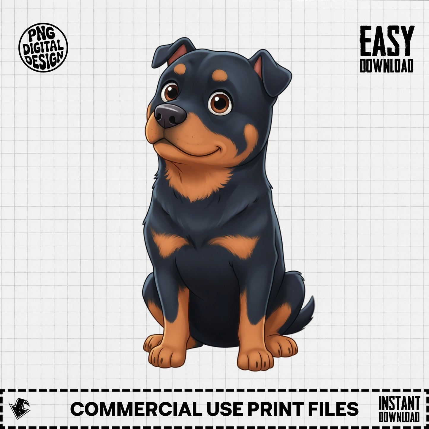 Rottweiler Puppy Digital Art PNG, Instant Download, Commercial Use, Dog Graphic, Printable Pet Design, Animal Clipart for Crafts