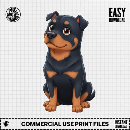 Rottweiler Puppy Digital Art PNG, Instant Download, Commercial Use, Dog Graphic, Printable Pet Design, Animal Clipart for Crafts