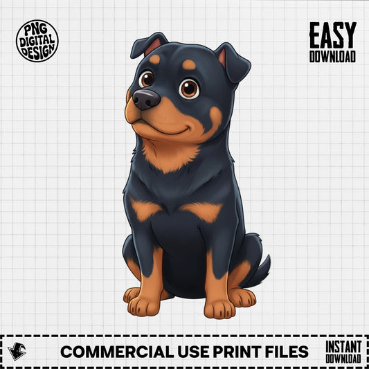 Rottweiler Puppy Digital Art PNG, Instant Download, Commercial Use, Dog Graphic, Printable Pet Design, Animal Clipart for Crafts