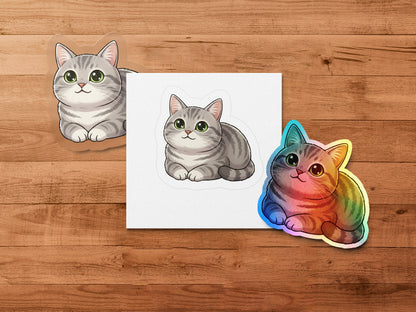 Cute Cat Stickers Pack, Colorful Rainbow and Grey Kitten, Decorative Vinyl Decals for Laptop and Planner