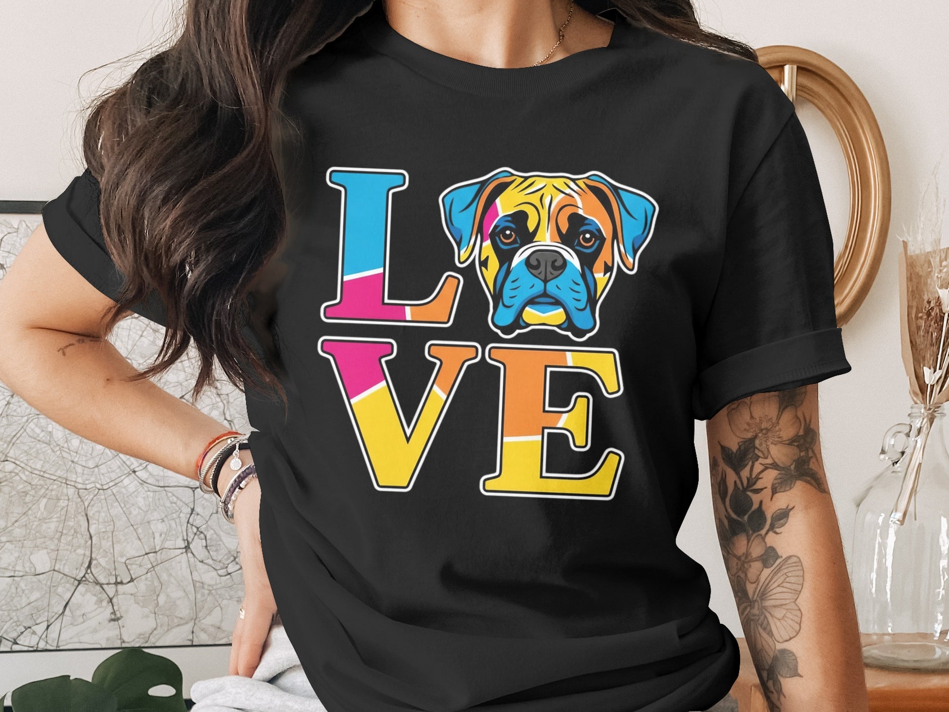 Colorful Dog Love Graphic Print Short Sleeve T-Shirt product