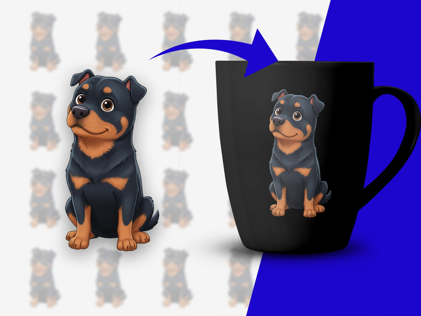 Cute Rottweiler Puppy Mug, Cartoon Dog Coffee Cup, Gift for Dog Lovers, Animal Themed Kitchenware, Pet Lover Drinkware, Black Mug