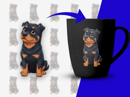 Cute Rottweiler Puppy Mug, Cartoon Dog Coffee Cup, Gift for Dog Lovers, Animal Themed Kitchenware, Pet Lover Drinkware, Black Mug