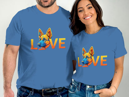 Blue Love Dog Design Couples Matching T Shirt product type