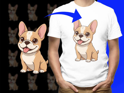 Cute French Bulldog T-Shirt, Cartoon Frenchie Graphic Tee, Unisex Dog Lover Gift, Soft Cotton Shirt