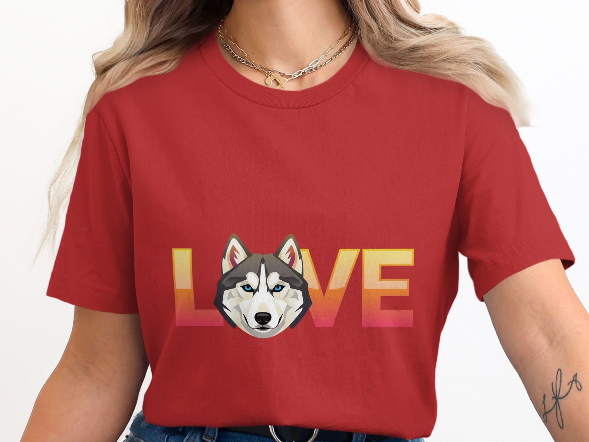 LOVE Husky Dog Graphic Red T-shirt product