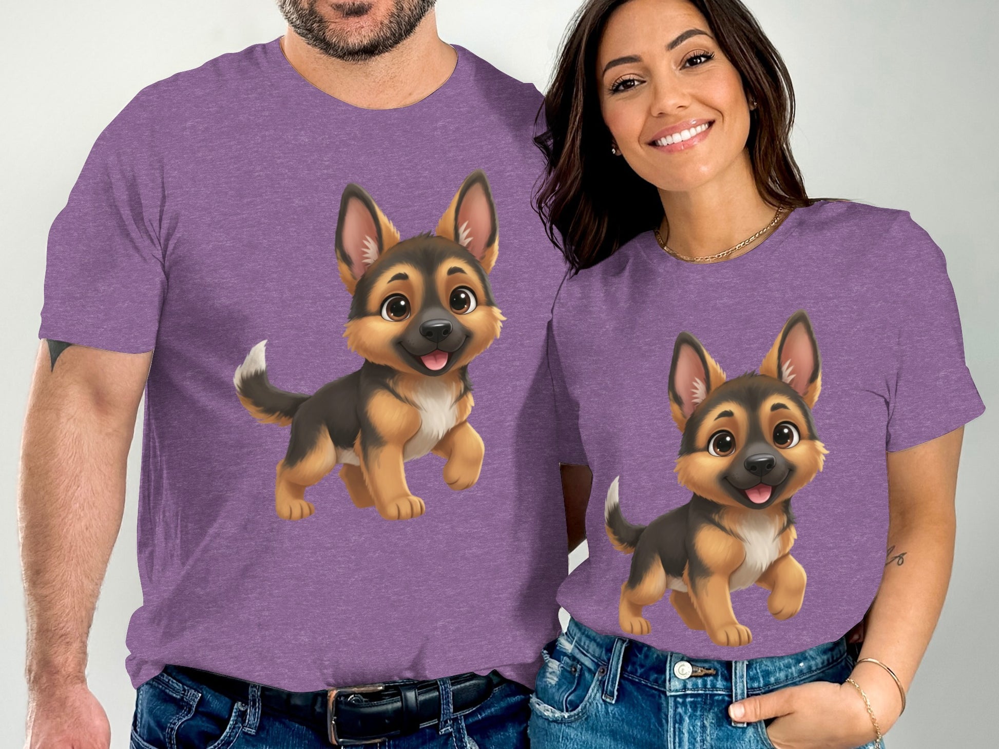 Cute Cartoon German Shepherd Couple Matching Shirts