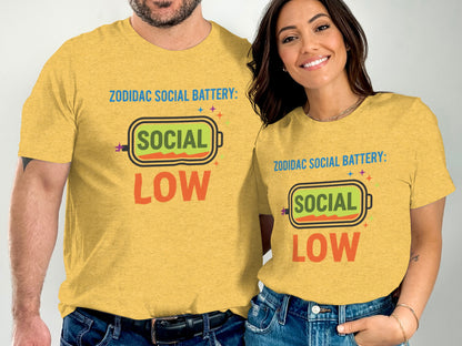 Zodidac Social Battery Low Graphic Tee Fun Shirt