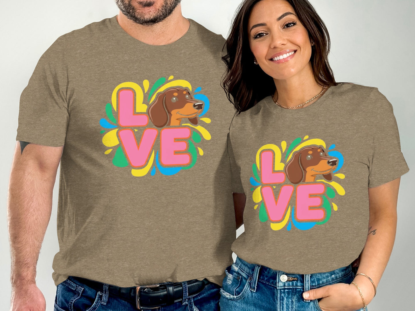 Colorful Love Dog Graphic Matching T-Shirts product