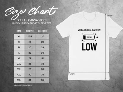 Zodiac Social Battery Low Unisex Jersey Short Sleeve Tee