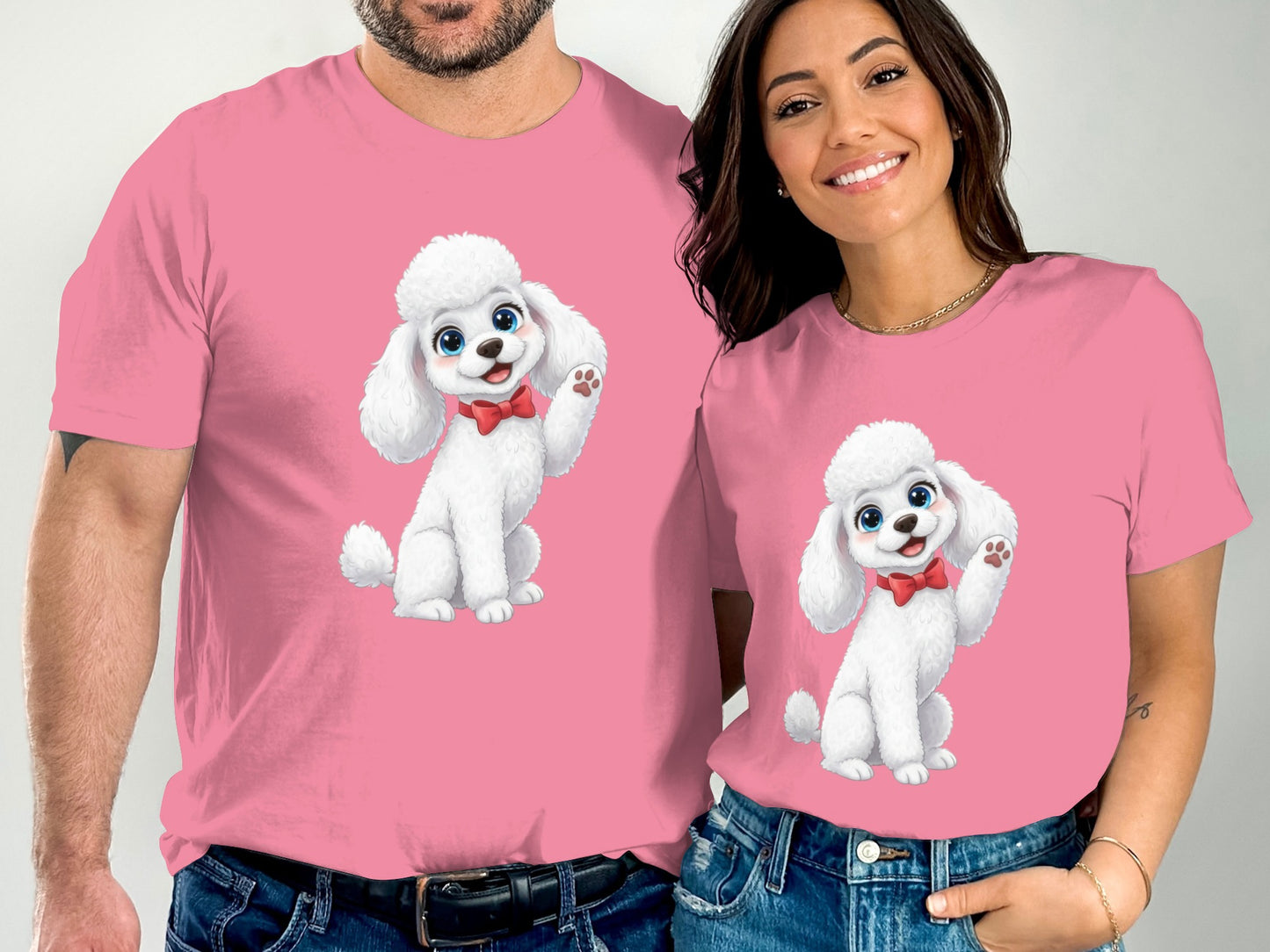 Cute Poodle Graphic on Matching Pink Shirts