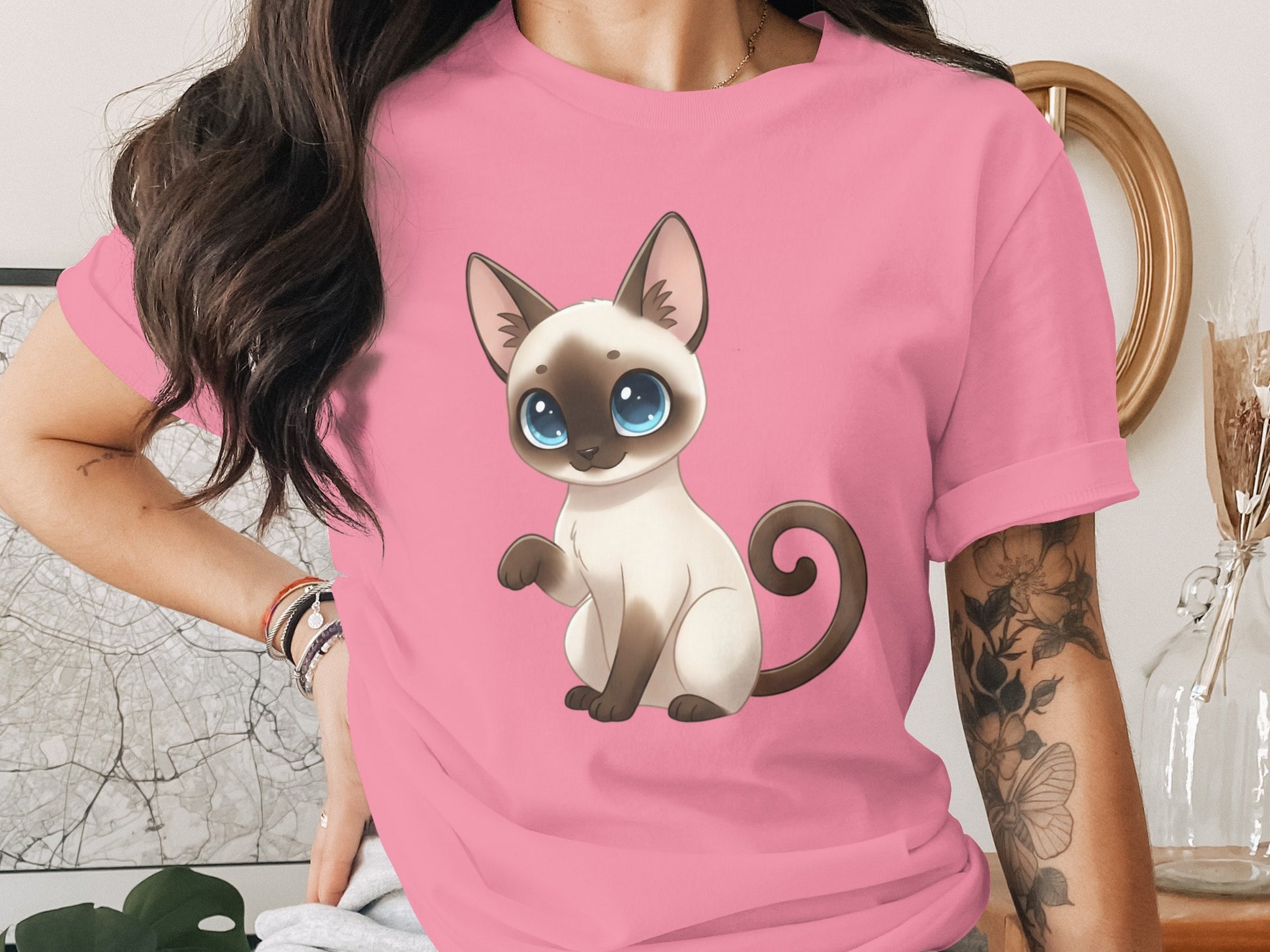 Cute Cartoon Siamese Cat Graphic Tee Shirt