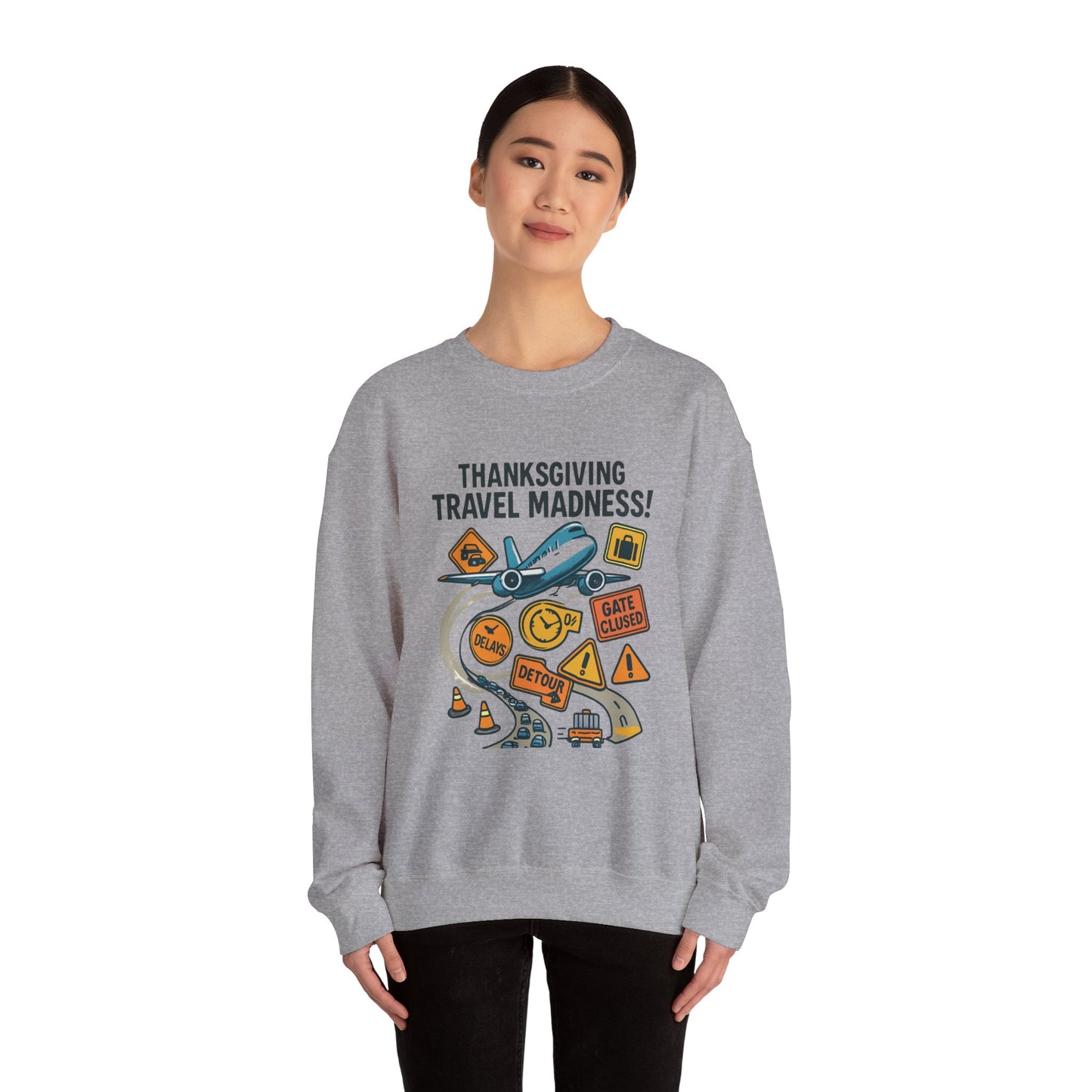 Thanksgiving Travel Madness Sweatshirt — Funny Holiday Flight Delay Crewneck