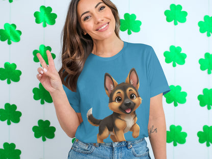 Cute Cartoon German Shepherd Dog Peace Sign T-shirt