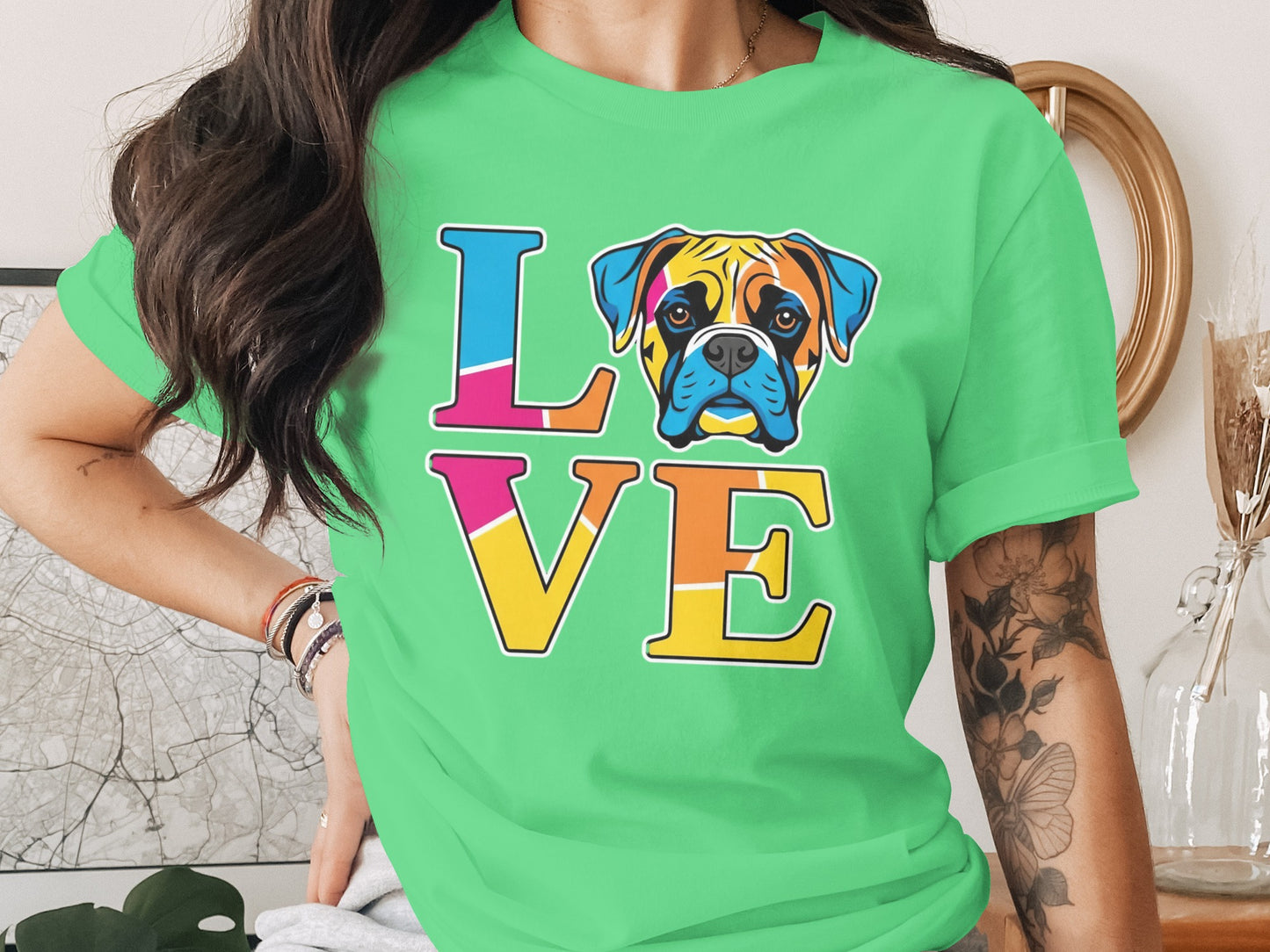 Boxer Dog Portrait LOVE Colorful Design Unique T-Shirt