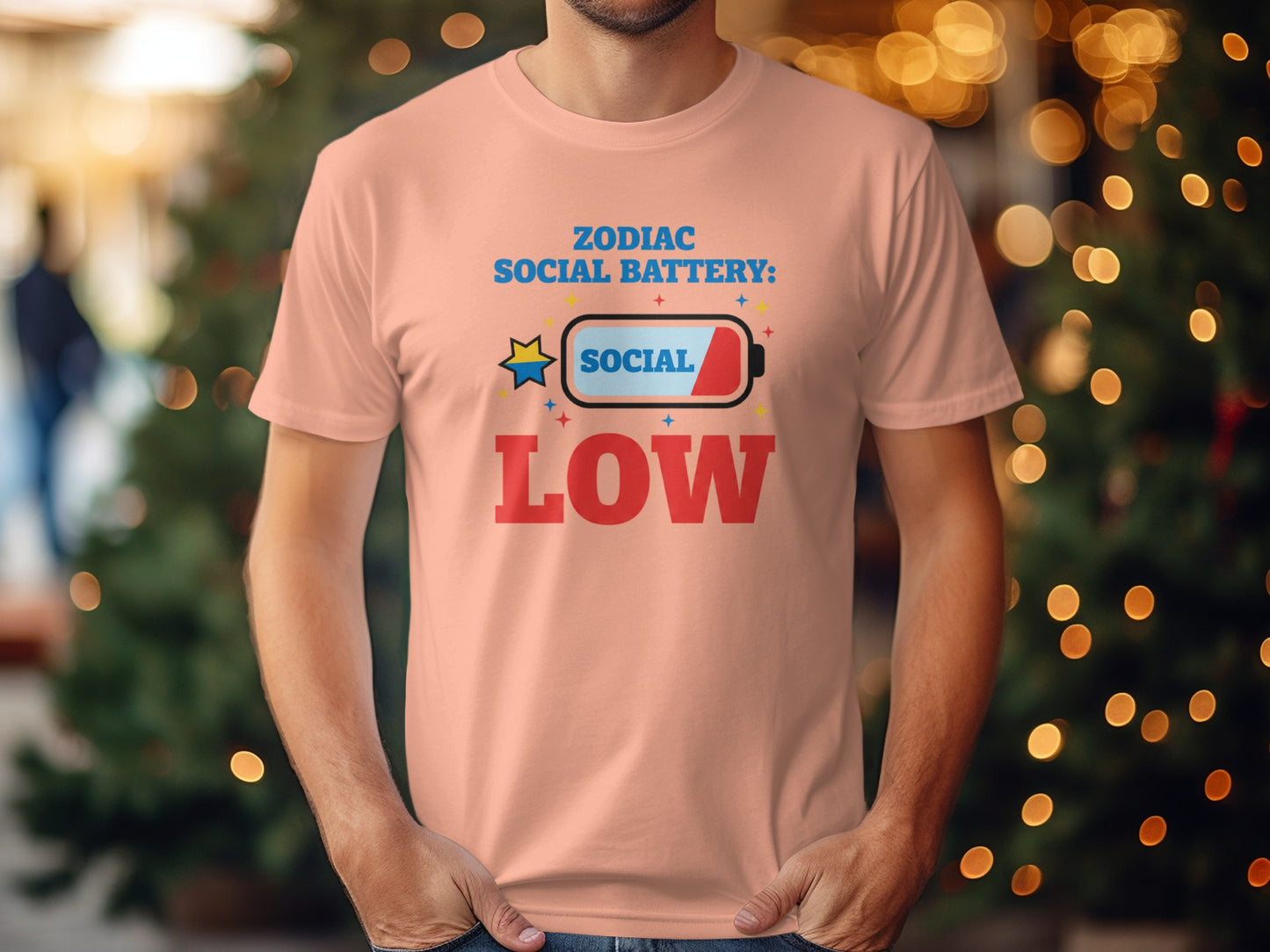 Zodiac Social Battery Social Low Statement T-Shirt
