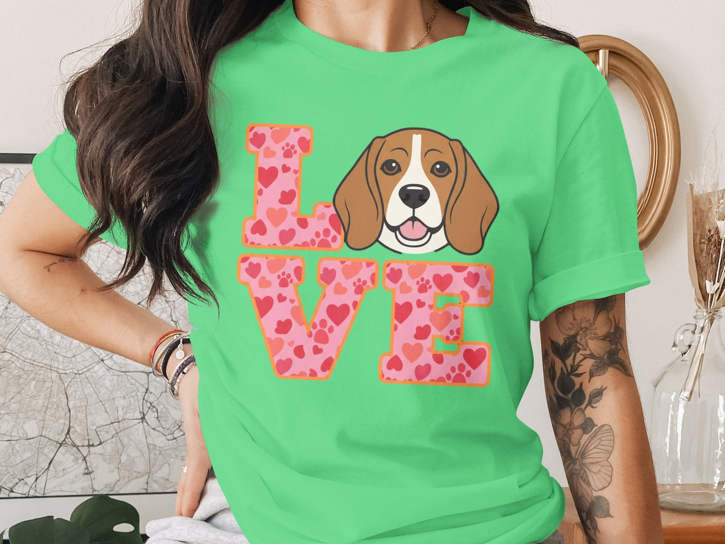 Dog Love Heart Print Graphic Pet Lover Valentine T-Shirt