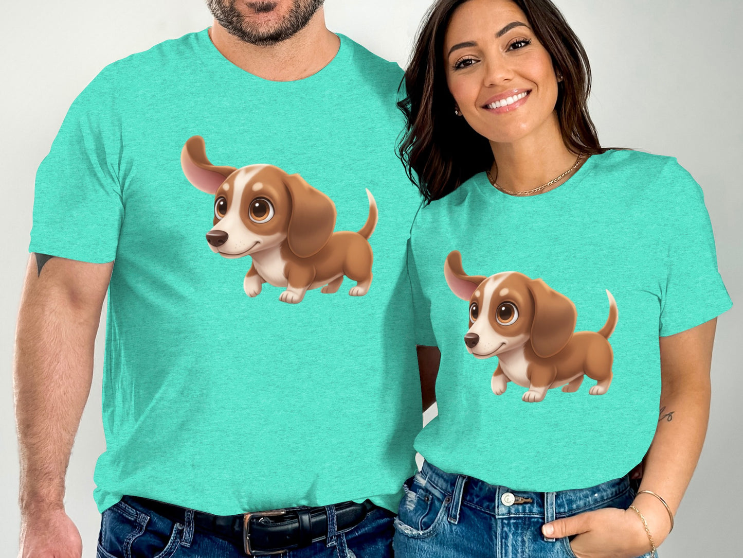 Cute Dachshund Puppy Design on Matching Shirts
