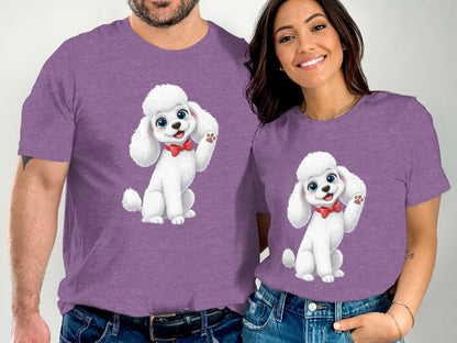Cute Cartoon Poodle with Red Bowtie Design Shirt