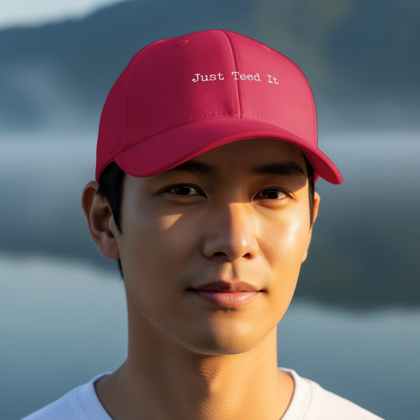 Just Teed It Red Baseball Cap with Motivational Slogan