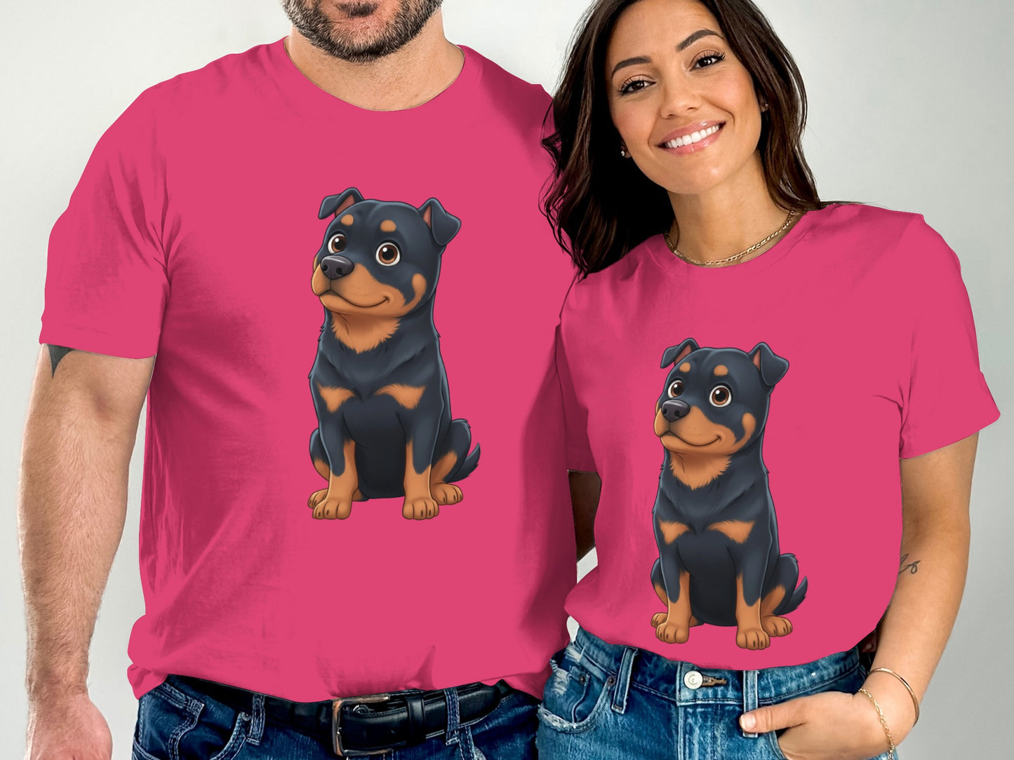 Matching Cartoon Rottweiler Graphic Family Shirt Duo