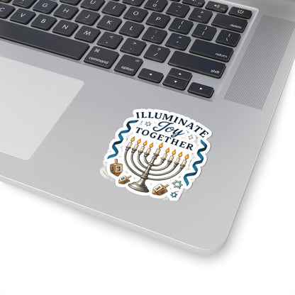 Hanukkah Menorah Sticker — "Illuminate Joy Together" Kiss-Cut Holiday Decal