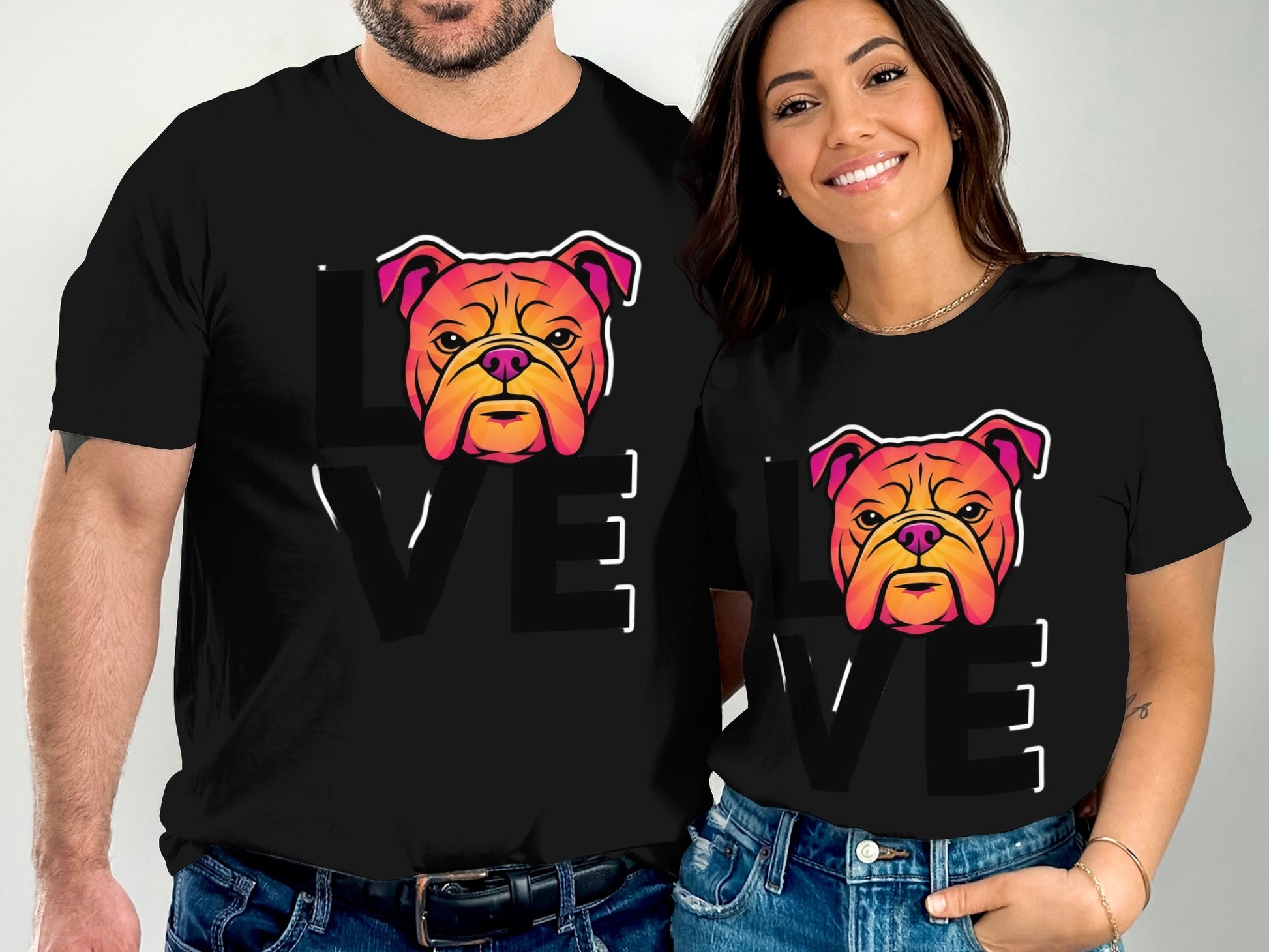 Love Bulldog Graphic Print Couples T-Shirt product type