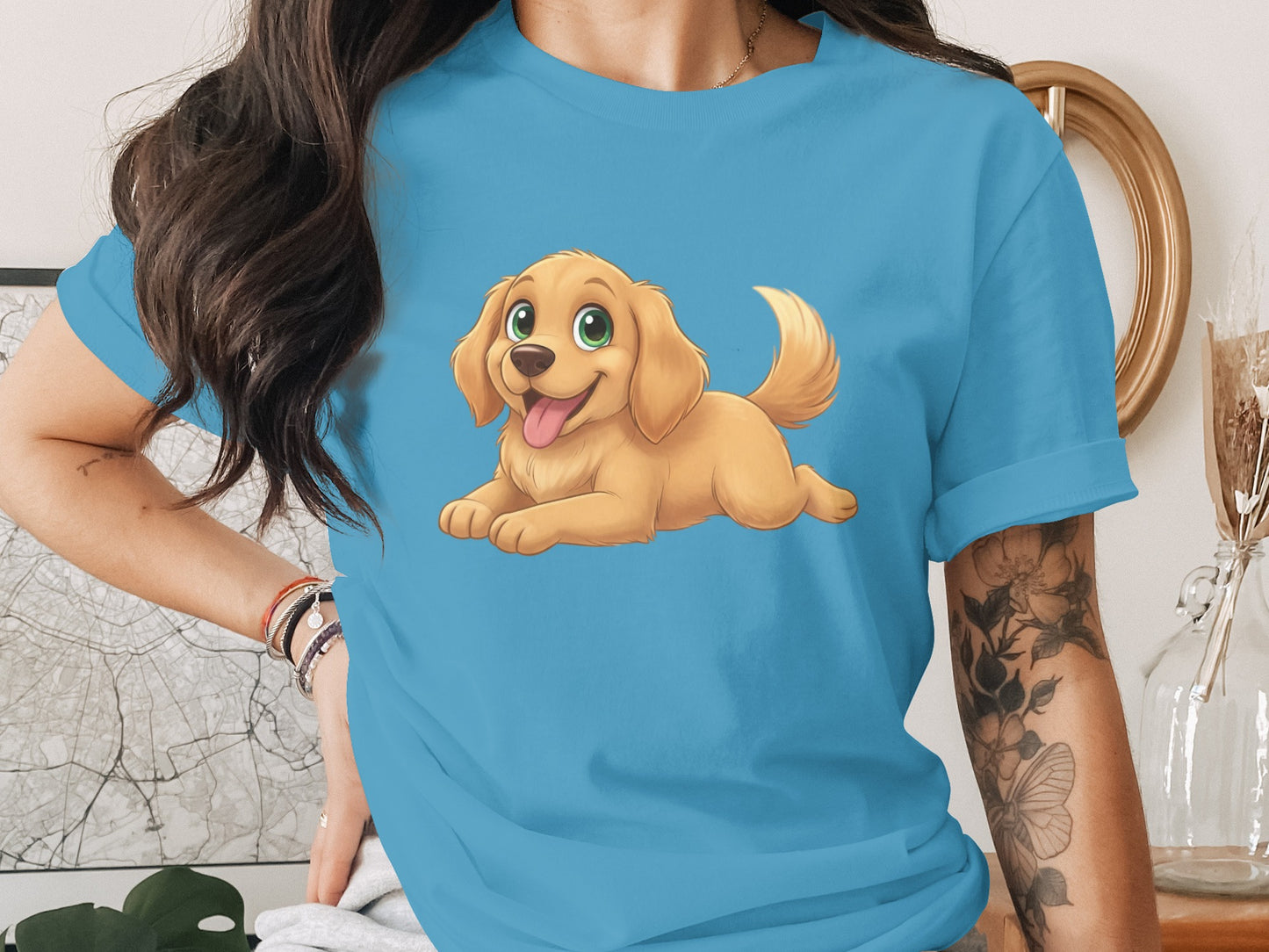 Adorable Cartoon Golden Retriever Dog T-Shirt