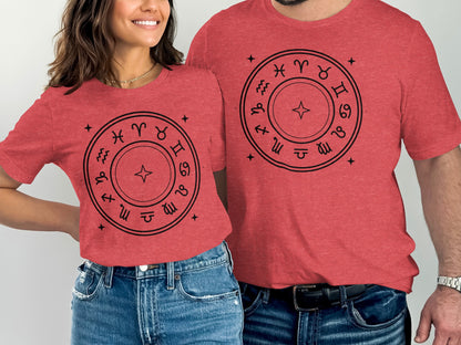 Zodiac Signs Astrological Wheel Graphic T-Shirt