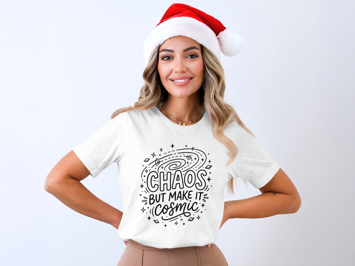 Chaos But Make It Cosmic T-Shirt with Santa Hat