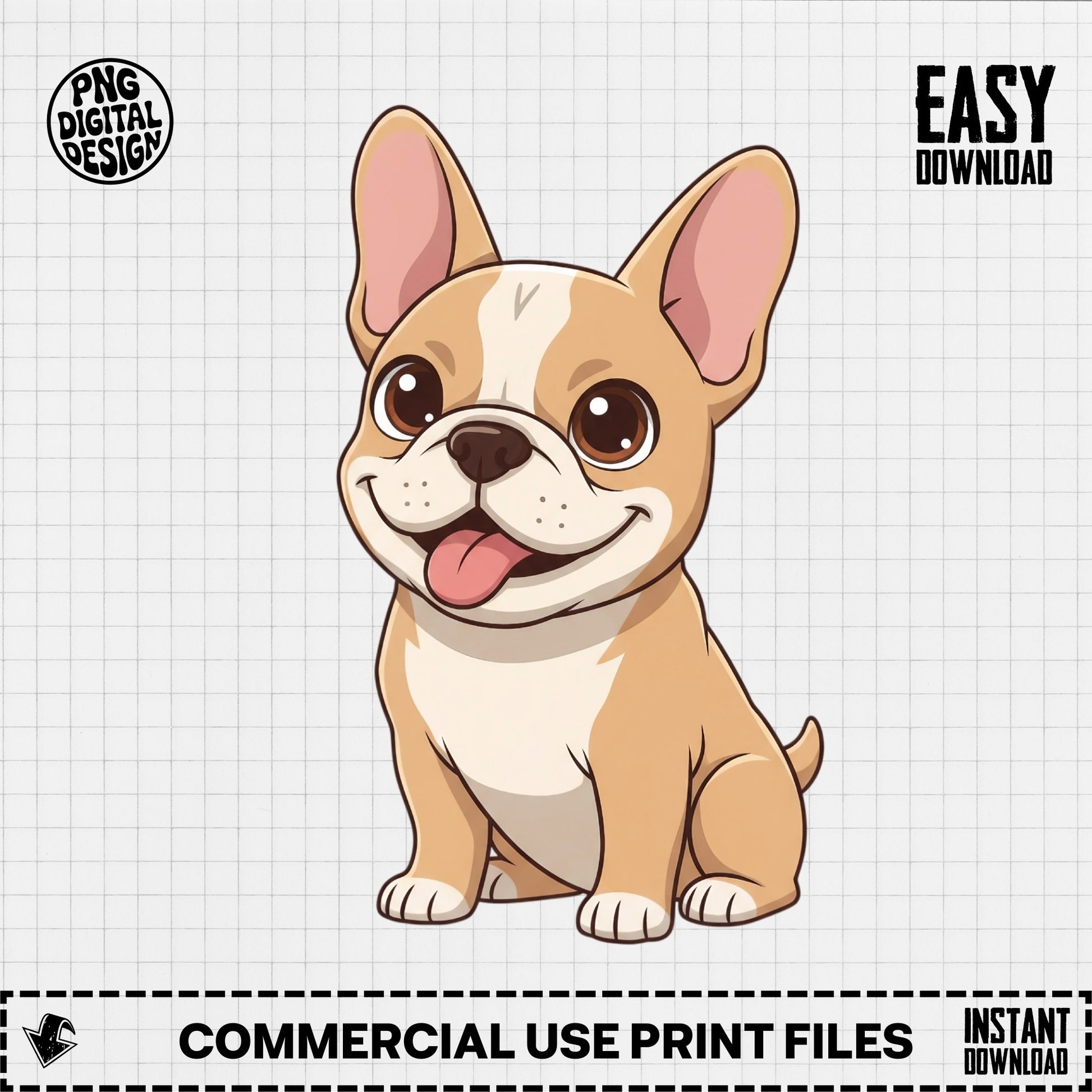 Cute French Bulldog Clipart, Cartoon Dog PNG, Digital Download, Pet Graphic, Commercial Use, Instant Download, Puppy Design for Crafts