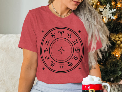 Zodiac Symbols Red Graphic Tee Shirt