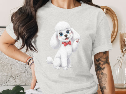 Cute Cartoon Poodle with Red Bow Tie T-Shirt