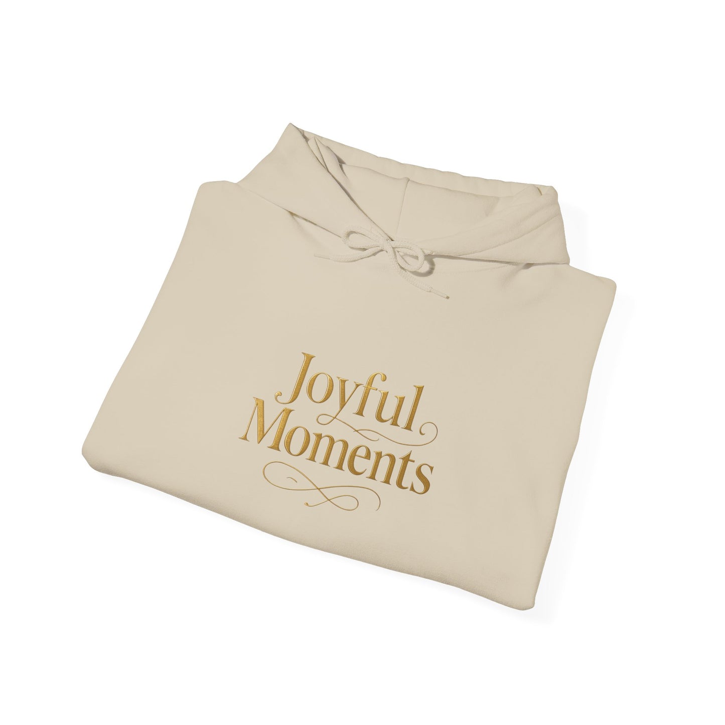 Joyful Moments Hoodie — Minimalist Gold Script Hooded Sweatshirt