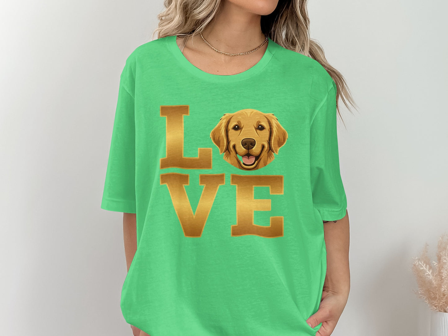 Green T-shirt with Love and Dog Face Print product type