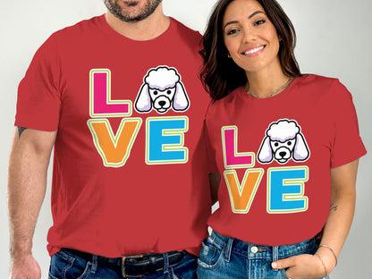 LOVE Colorful Poodle Design Red T-Shirt Product Type