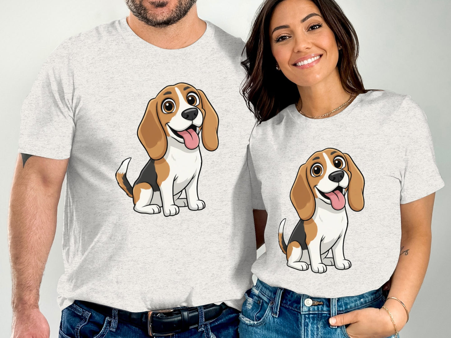 Cute Cartoon Beagle Matching T-Shirt Set for Couples