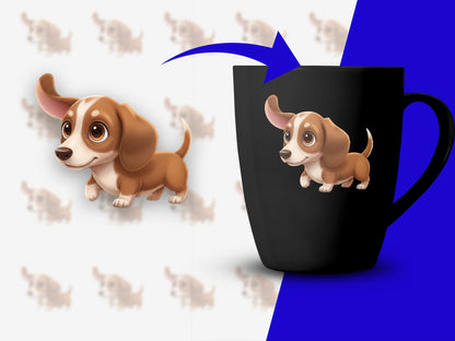 Cute Dachshund Puppy Cartoon Coffee Mug, Dog Lover Gift, Black Ceramic Cup, Pet Illustration, Animal Theme Kitchen Decor