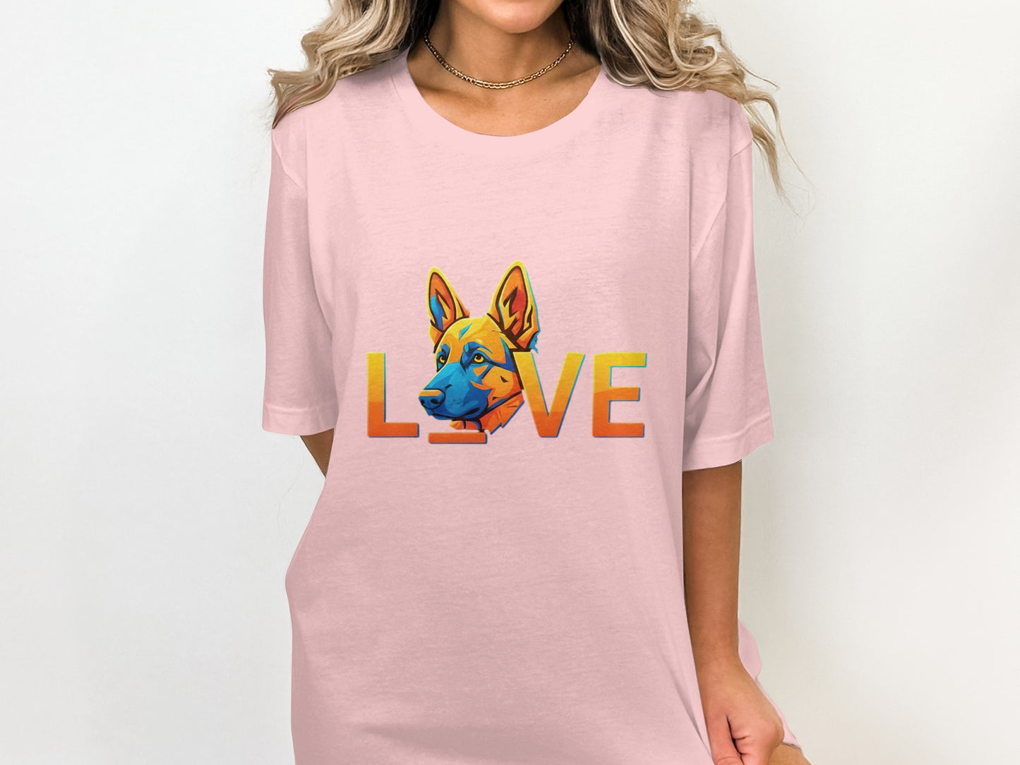 Colorful Dog Love Design on Pink T-Shirt product