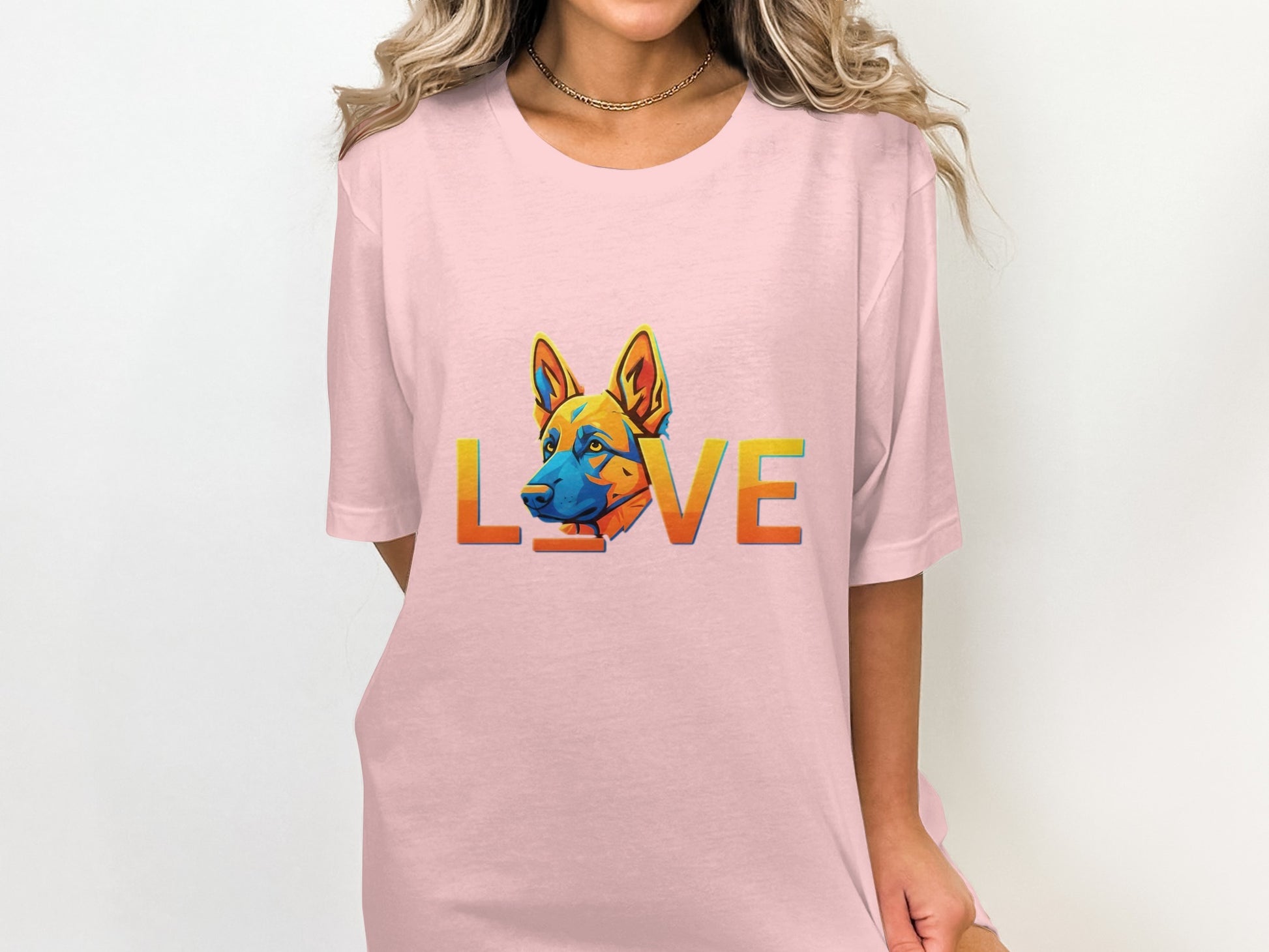 Colorful Dog Love Design on Pink T-Shirt product