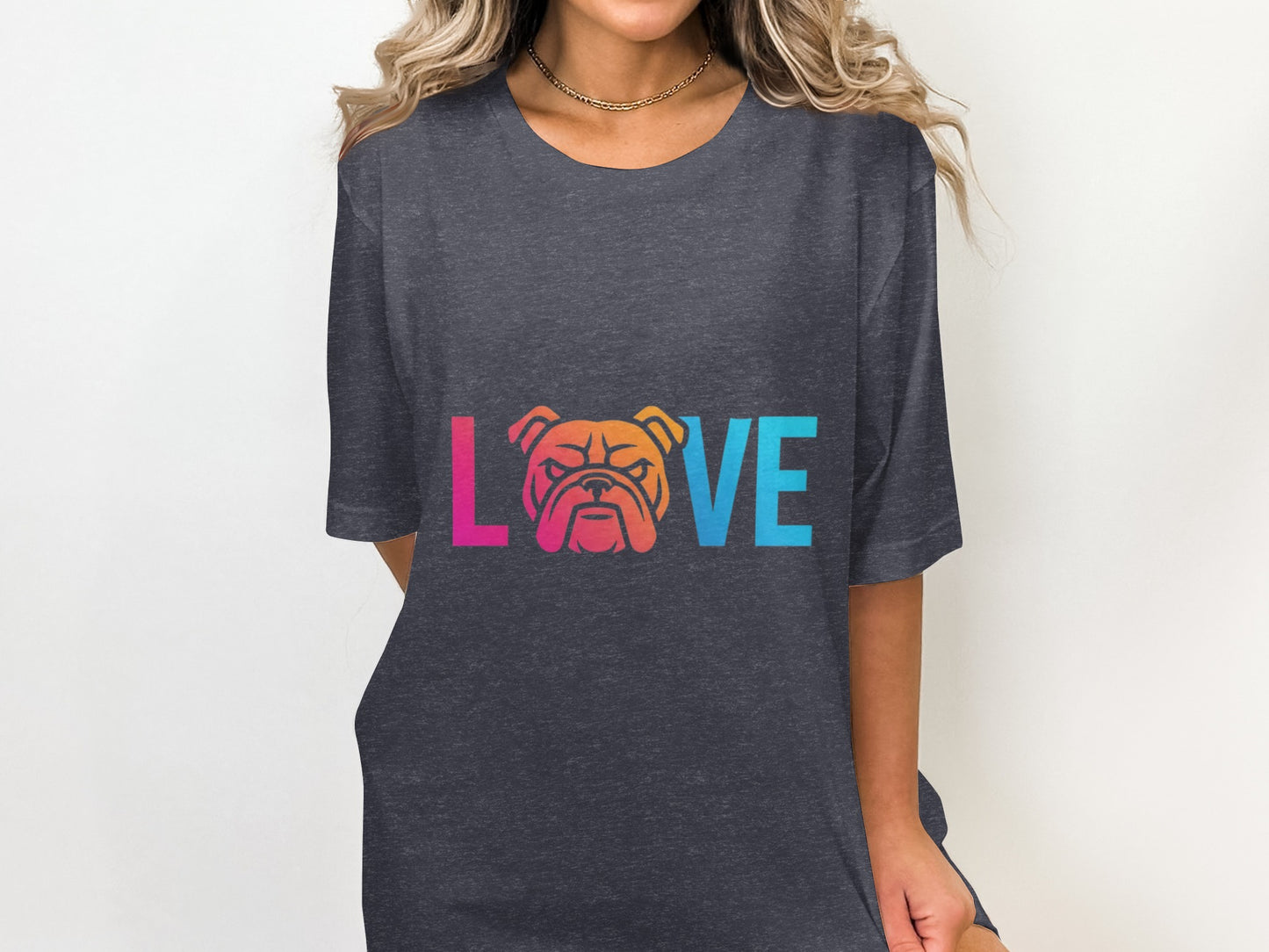 Vibrant Love Bulldog Graphic Casual T Shirt product type