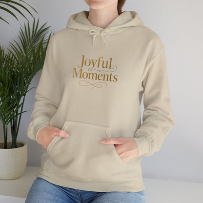 Joyful Moments Hoodie — Minimalist Gold Script Hooded Sweatshirt