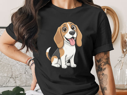 Cute Beagle Dog Graphic Print Black T-Shirt