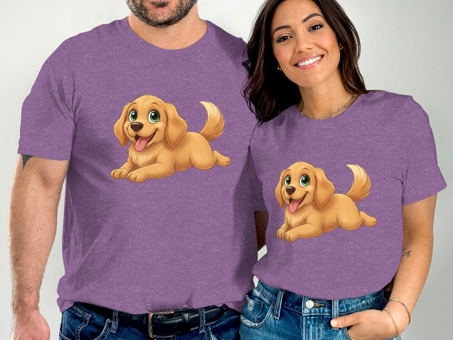 Matching Purple Shirts with Cute Dog Design Shirt