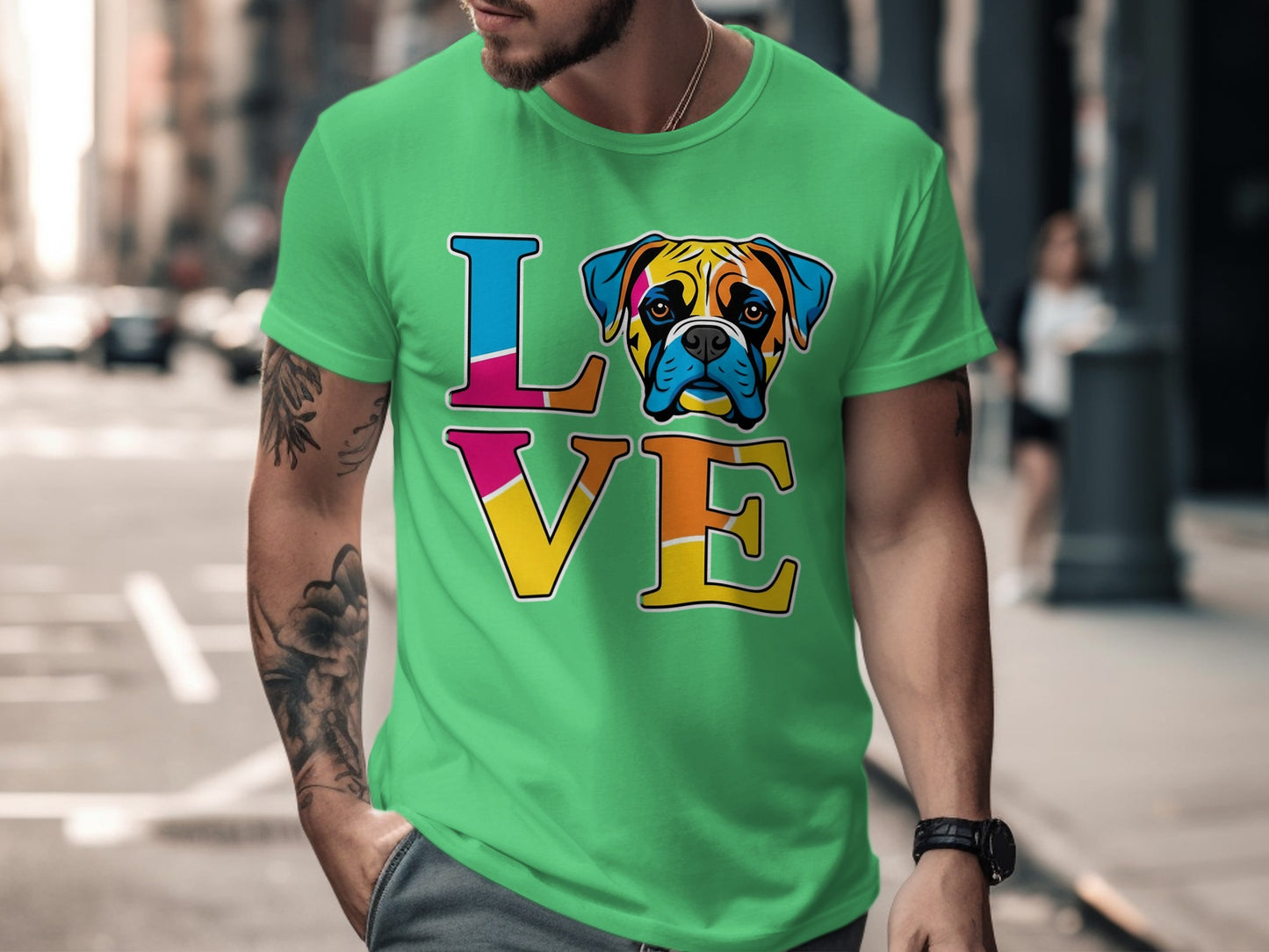 Colorful Love Bulldog Design Graphic Tee Shirt product type