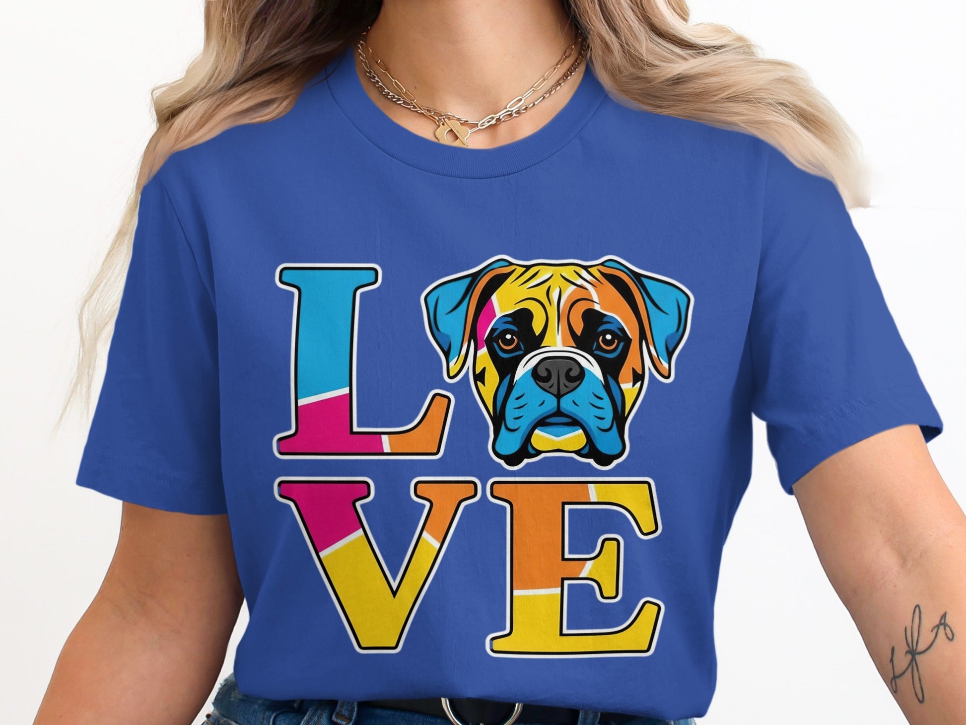 Colorful Love Design Shirt with Boxer Dog Print product type