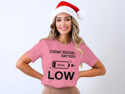 Zodiac Social Battery Low Funny Graphic T-Shirt