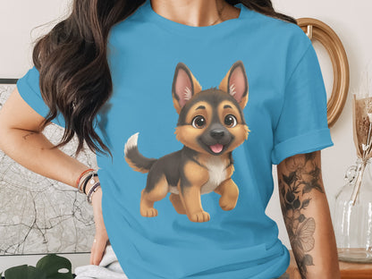 Adorable German Shepherd Puppy Cartoon T-Shirt Product