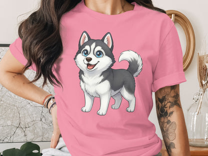 Cute Cartoon Husky Dog Design on Women's T-Shirt